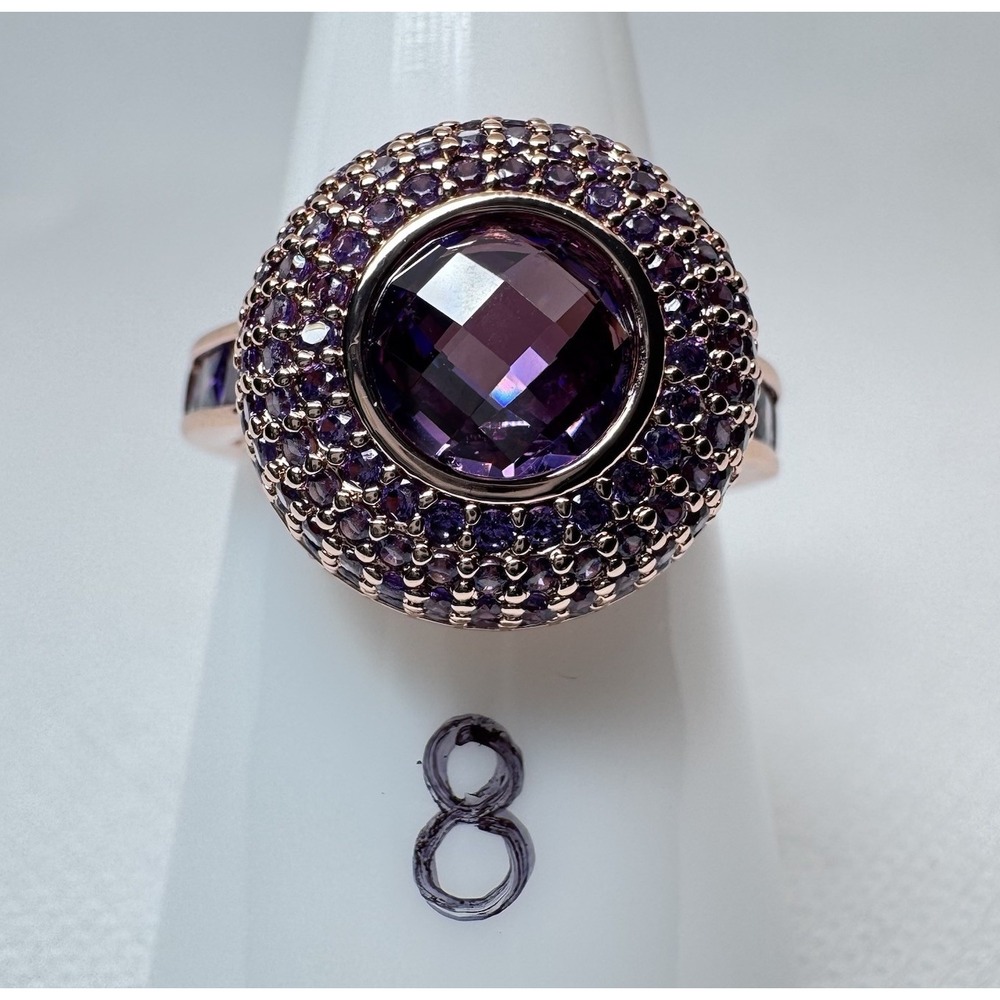 Bomb Party February Ring RG52915 Shielded By Sparkle Rose Gold Amethyst CZ Sz 8